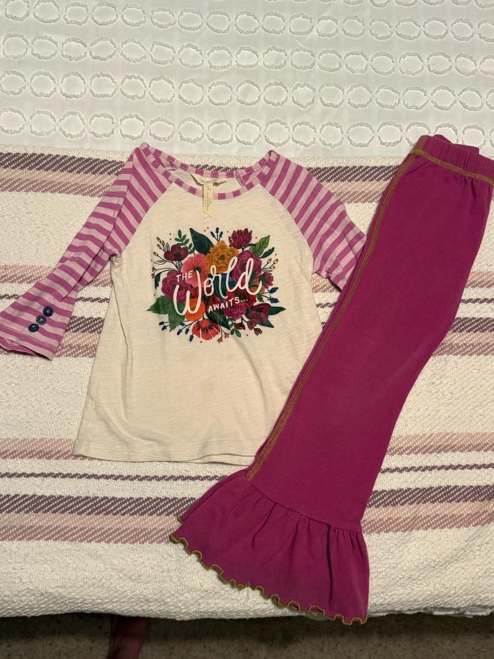 Matilda Jane Quarter Length Graphic Top w/Mis Tee V-Us Berry Ruffle Pants